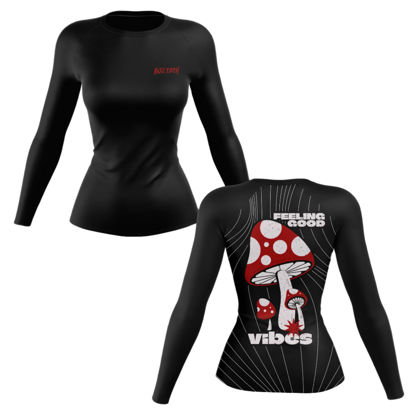 Camiseta de protección contra erupciones de BJJ para mujer Feel the Good Vibes
