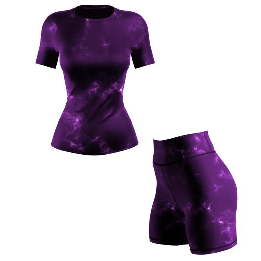 Purple Marble Lightning Women's BJJ Rash Guard - Short Sleeve