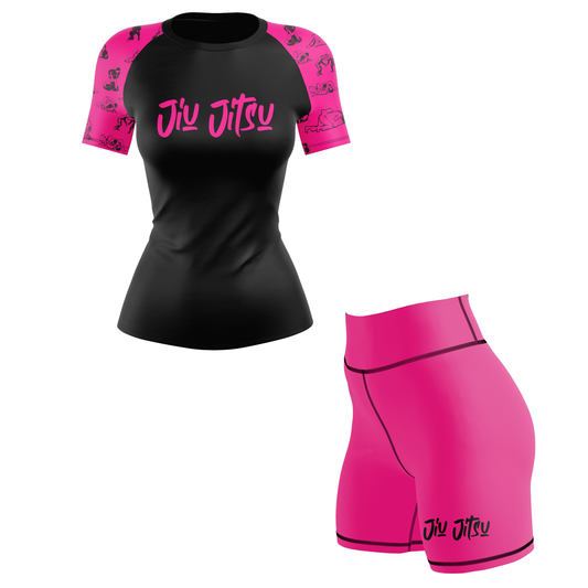 Black Pink Jiu Jitsu Women's BJJ Rash Guard - Short Sleeve