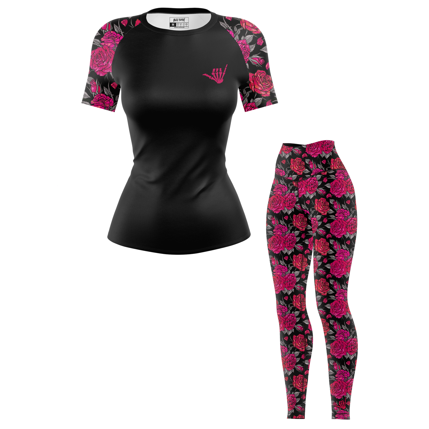 Pink Death Rose Women's BJJ Rash Guard - Short Sleeve