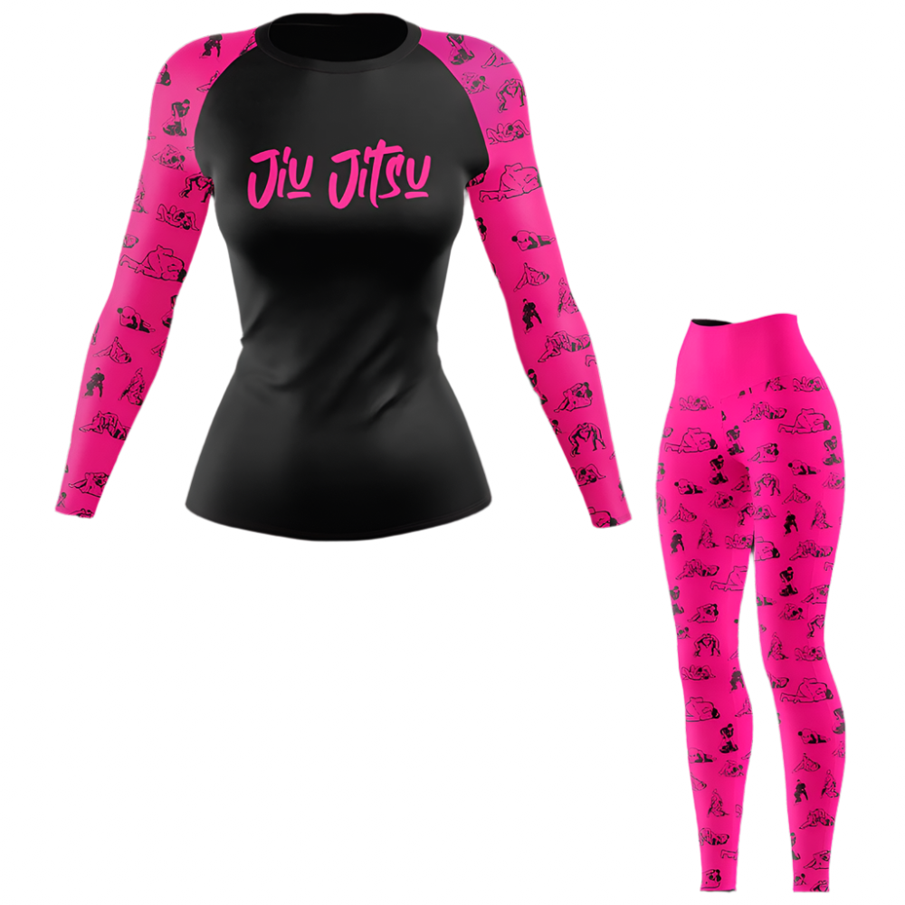 Camiseta de protección contra erupciones de Jiu Jitsu para mujer, color negro y rosa
