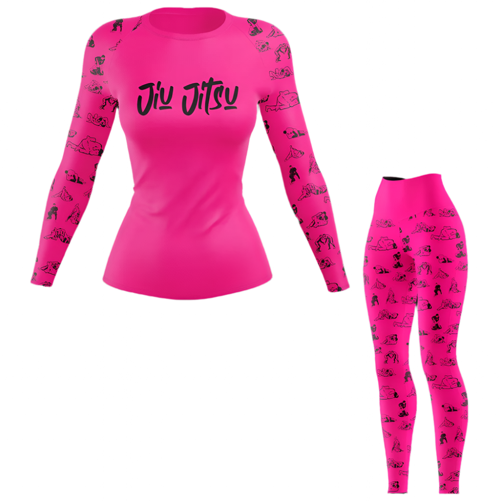Camiseta de protección contra erupciones de Jiu Jitsu para mujer, color negro y rosa