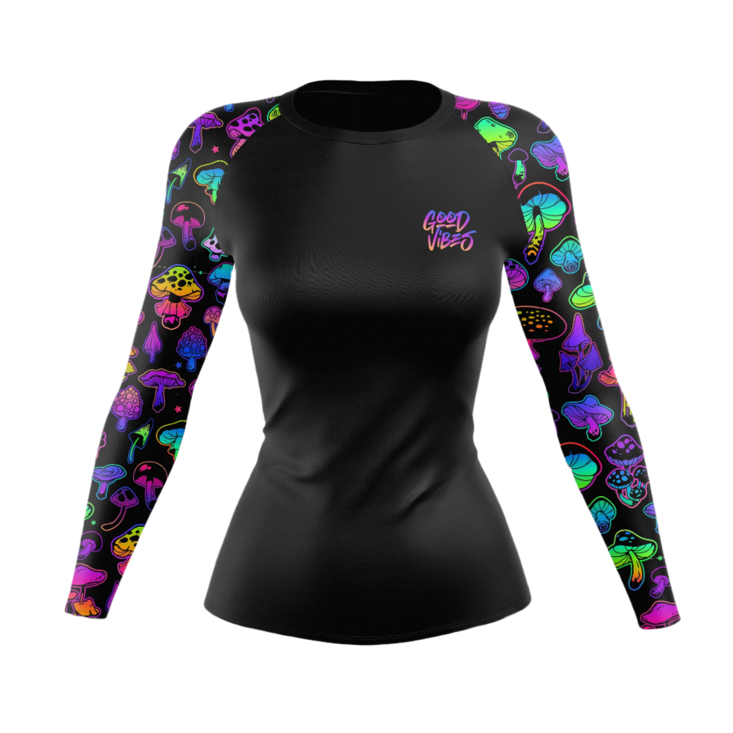 Camiseta de protección contra erupciones de BJJ para mujer con hongos psicodélicos