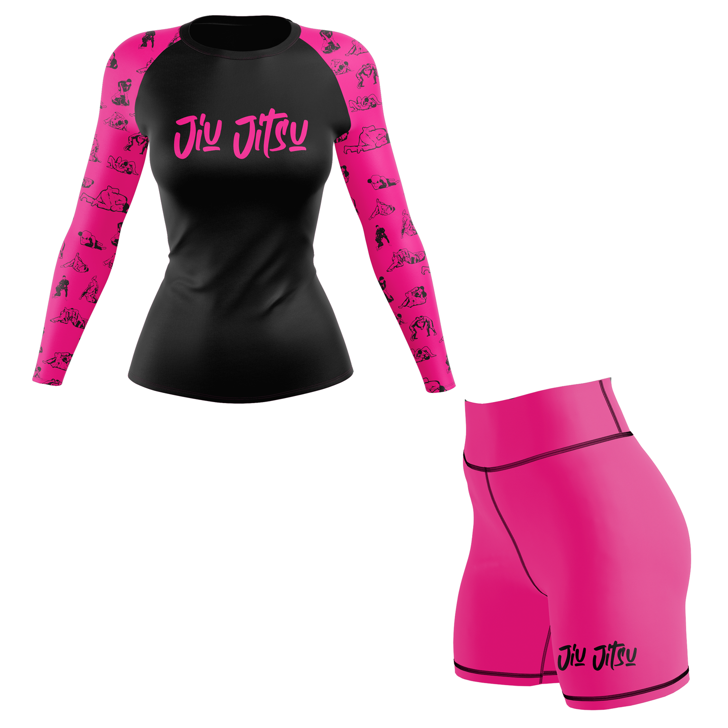 Camiseta de protección contra erupciones de Jiu Jitsu para mujer, color negro y rosa