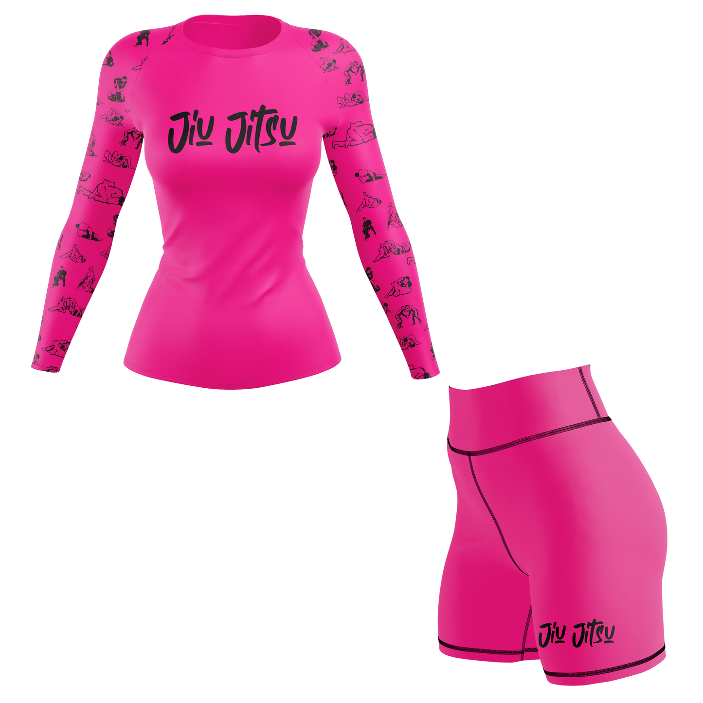Camiseta de protección contra erupciones de Jiu Jitsu para mujer, color negro y rosa