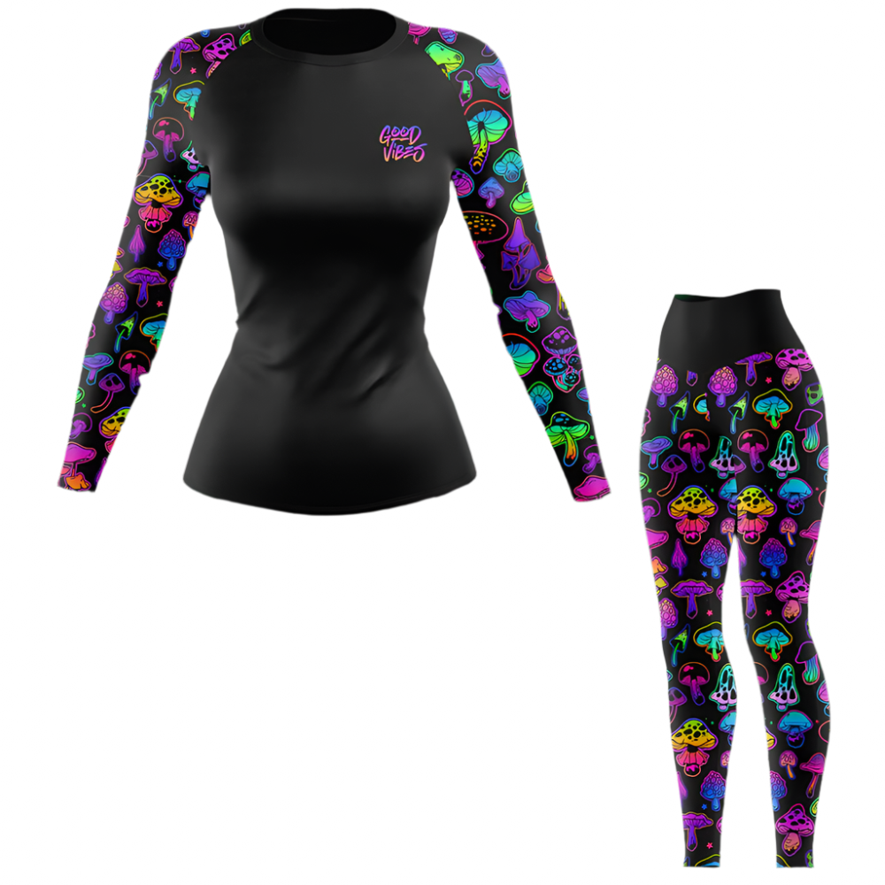 Camiseta de protección contra erupciones de BJJ para mujer con hongos psicodélicos