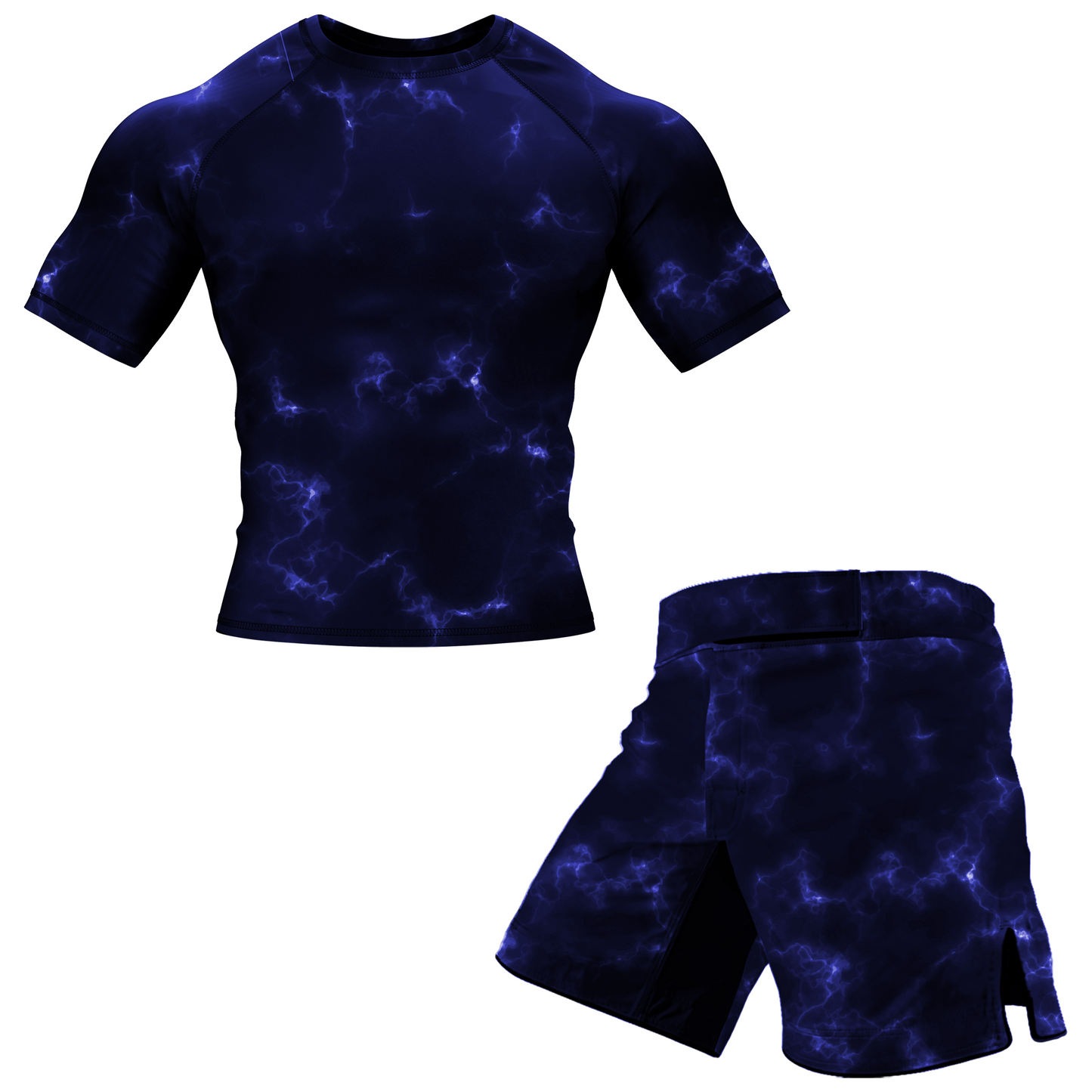 Blue Marble Lightning BJJ Rash Guard - Short Sleeve