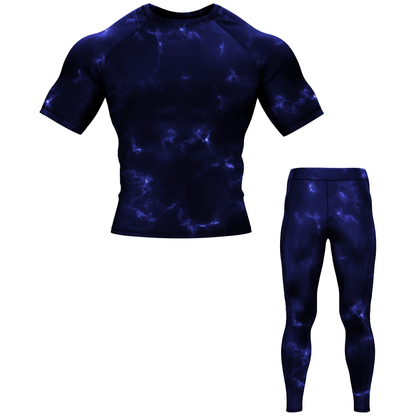 Blue Marble Lightning BJJ Rash Guard - Short Sleeve