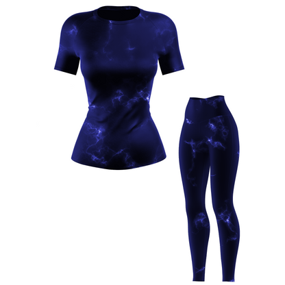 Blue Marble Lightning Women's BJJ Rash Guard - Short Sleeve