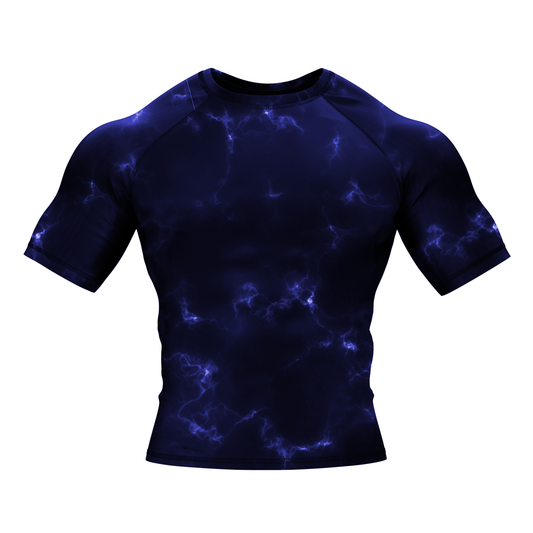 Blue Marble Lightning BJJ Rash Guard - Short Sleeve