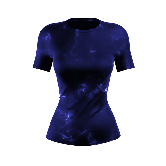 Blue Marble Lightning Women's BJJ Rash Guard - Short Sleeve