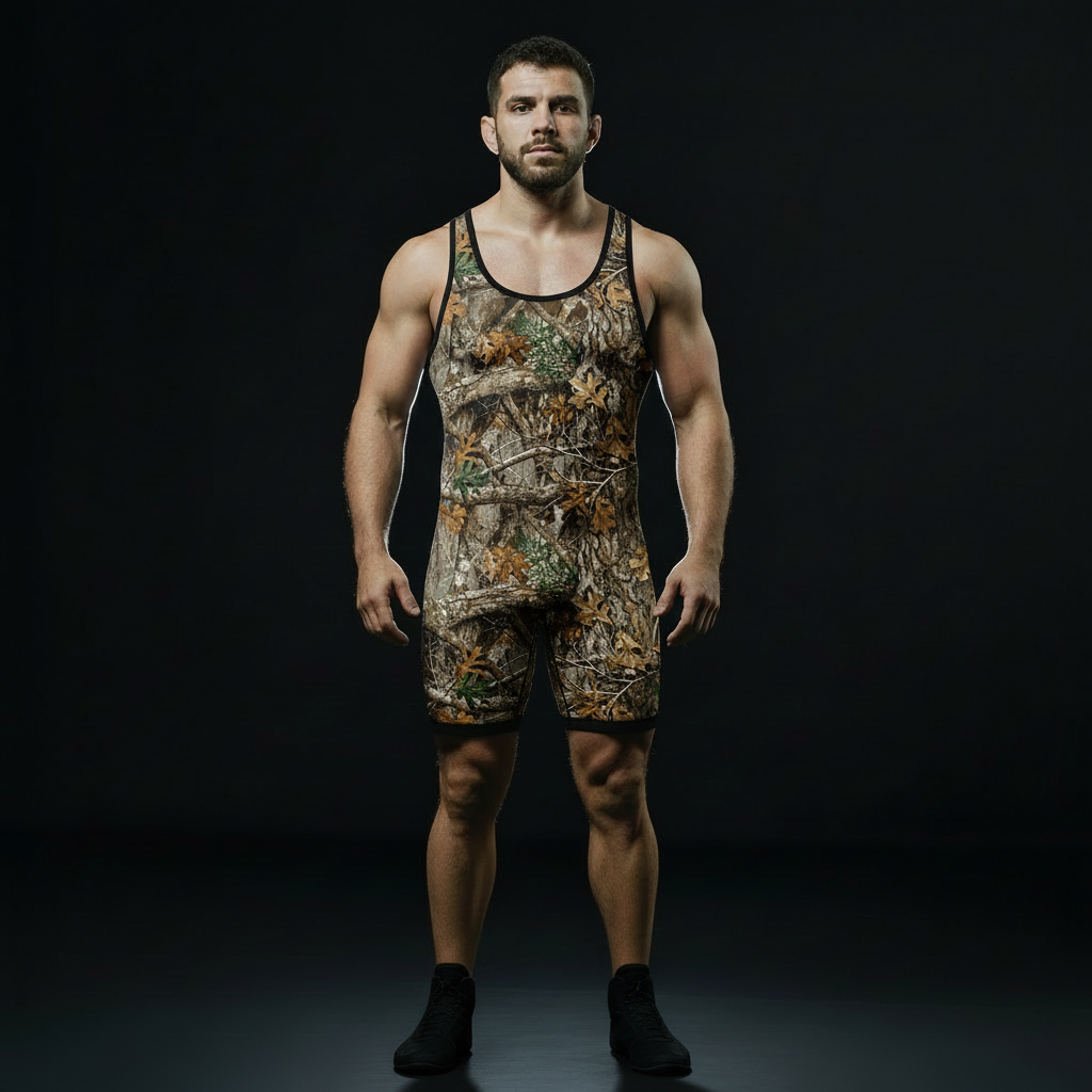 Camo Tree Wrestling Singlet