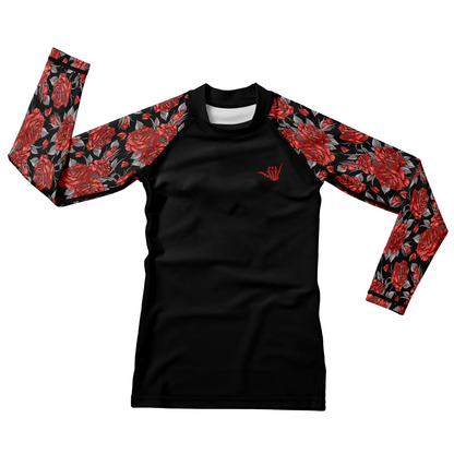 Red Death Rose Kids BJJ Rash Guard