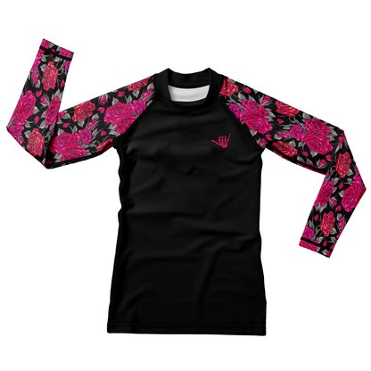 Pink Death Rose Kids BJJ Rash Guard
