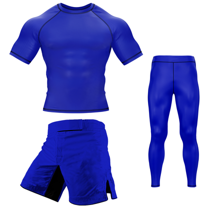Plain Blue BJJ Rash Guard - Short Sleeve