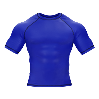 Plain Blue BJJ Rash Guard - Short Sleeve