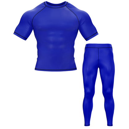 Plain Blue BJJ Rash Guard - Short Sleeve
