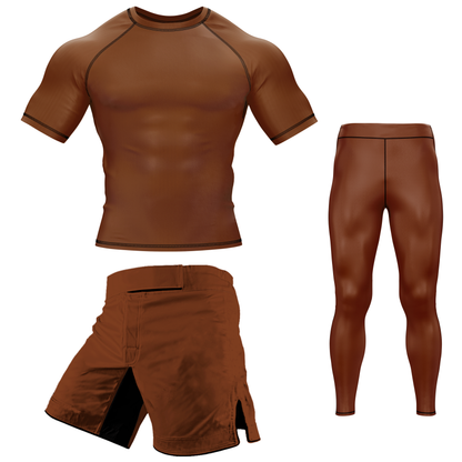 Plain Brown BJJ Rash Guard - Short Sleeve