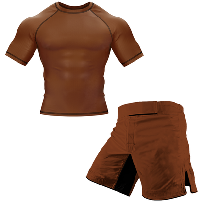 Plain Brown BJJ Rash Guard - Short Sleeve