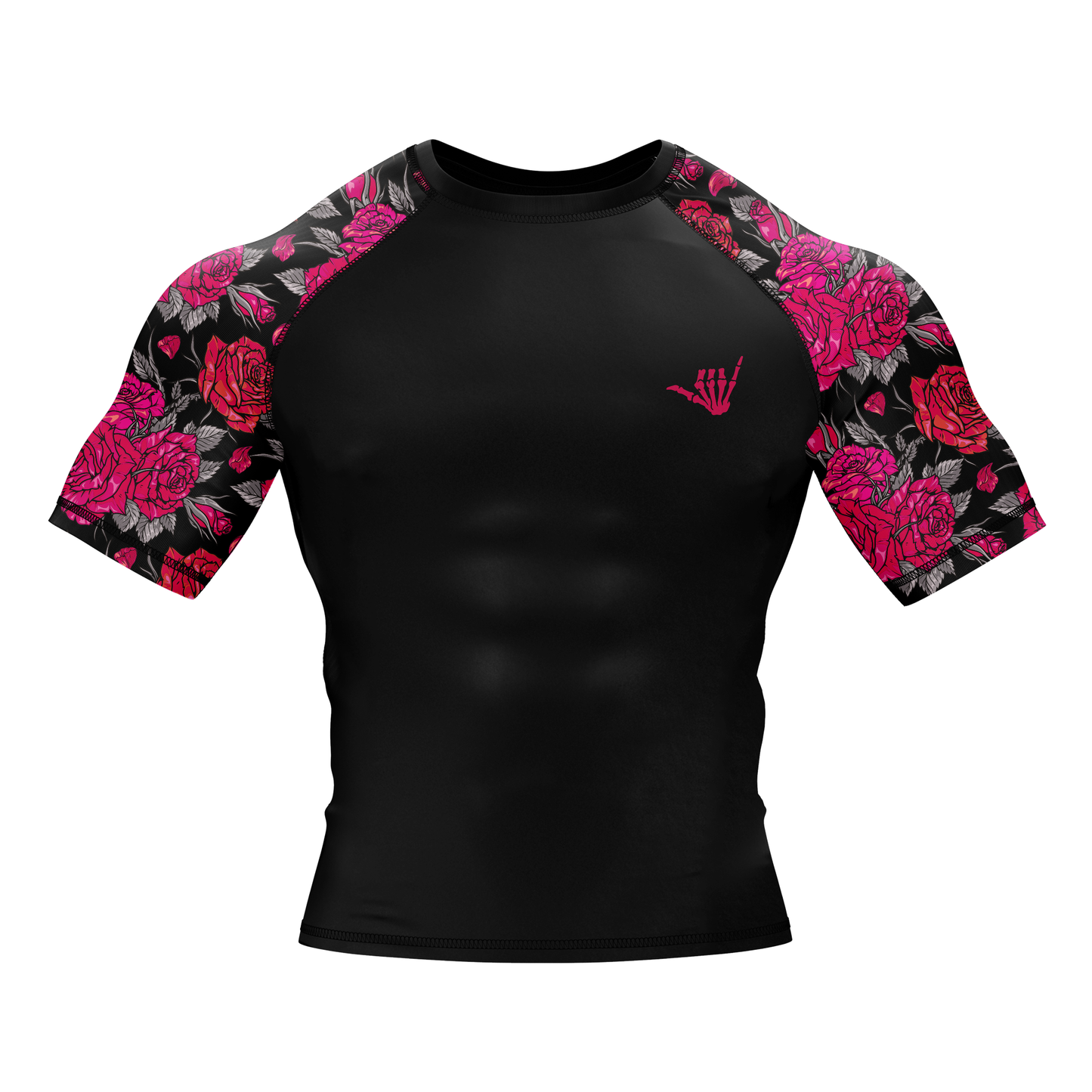 Pink Death Rose BJJ Rash Guard - Short Sleeve