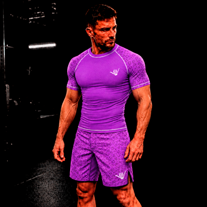 Mid Purple Predator BJJ Rash Guard - Short Sleeve