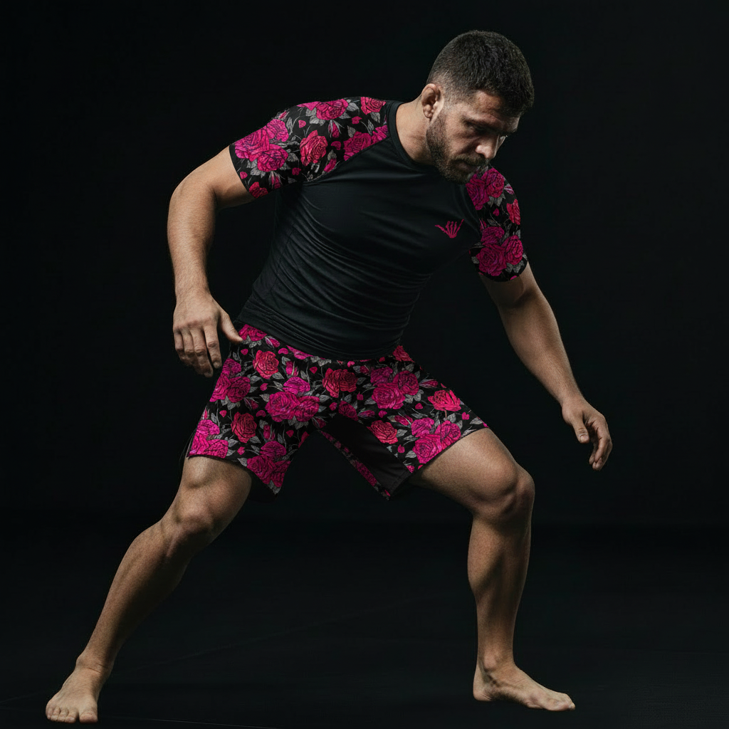 Pink Death Rose BJJ Rash Guard - Short Sleeve