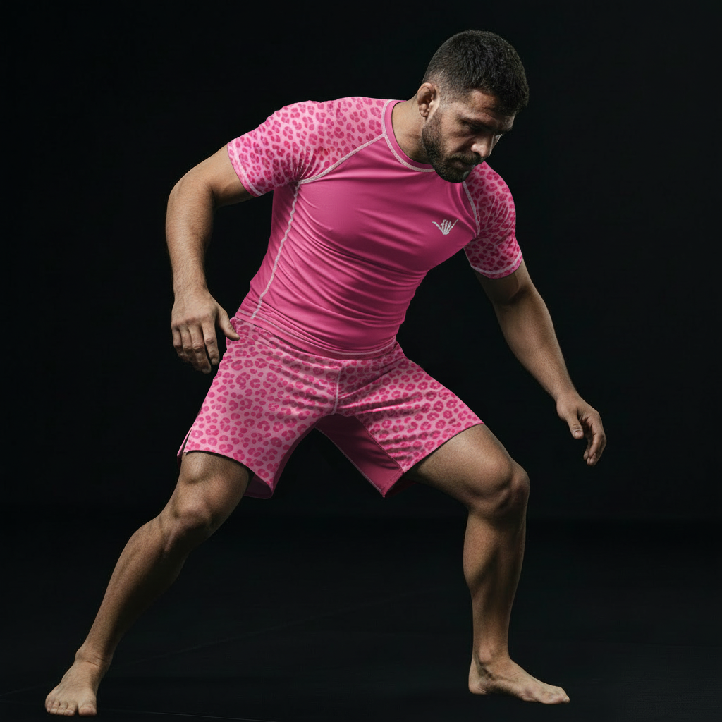 Mid Pink Predator BJJ Rash Guard - Short Sleeve