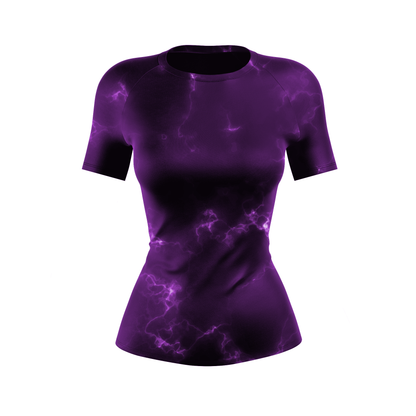 Purple Marble Lightning Women's BJJ Rash Guard - Short Sleeve