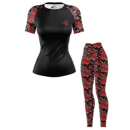 Red Death Rose Women's BJJ Rash Guard - Short Sleeve