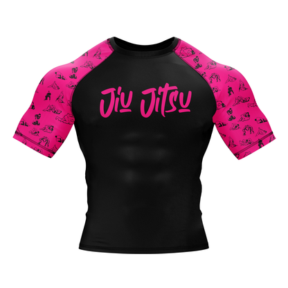 Black Pink Jiu Jitsu BJJ Rash Guard - Short Sleeve