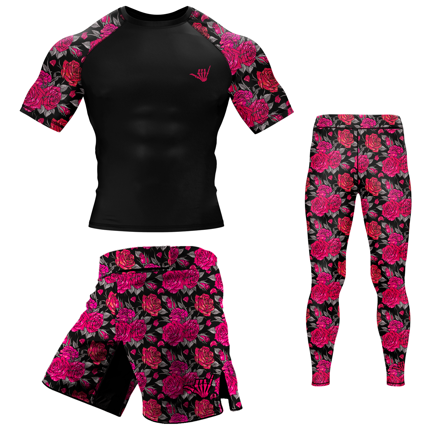 Pink Death Rose BJJ Rash Guard - Short Sleeve