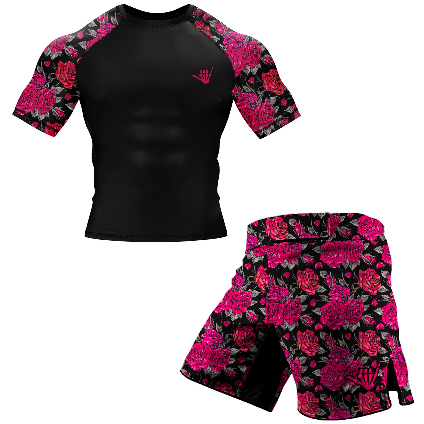 Pink Death Rose BJJ Rash Guard - Short Sleeve