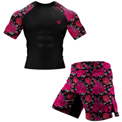 Pink Death Rose BJJ Rash Guard - Short Sleeve