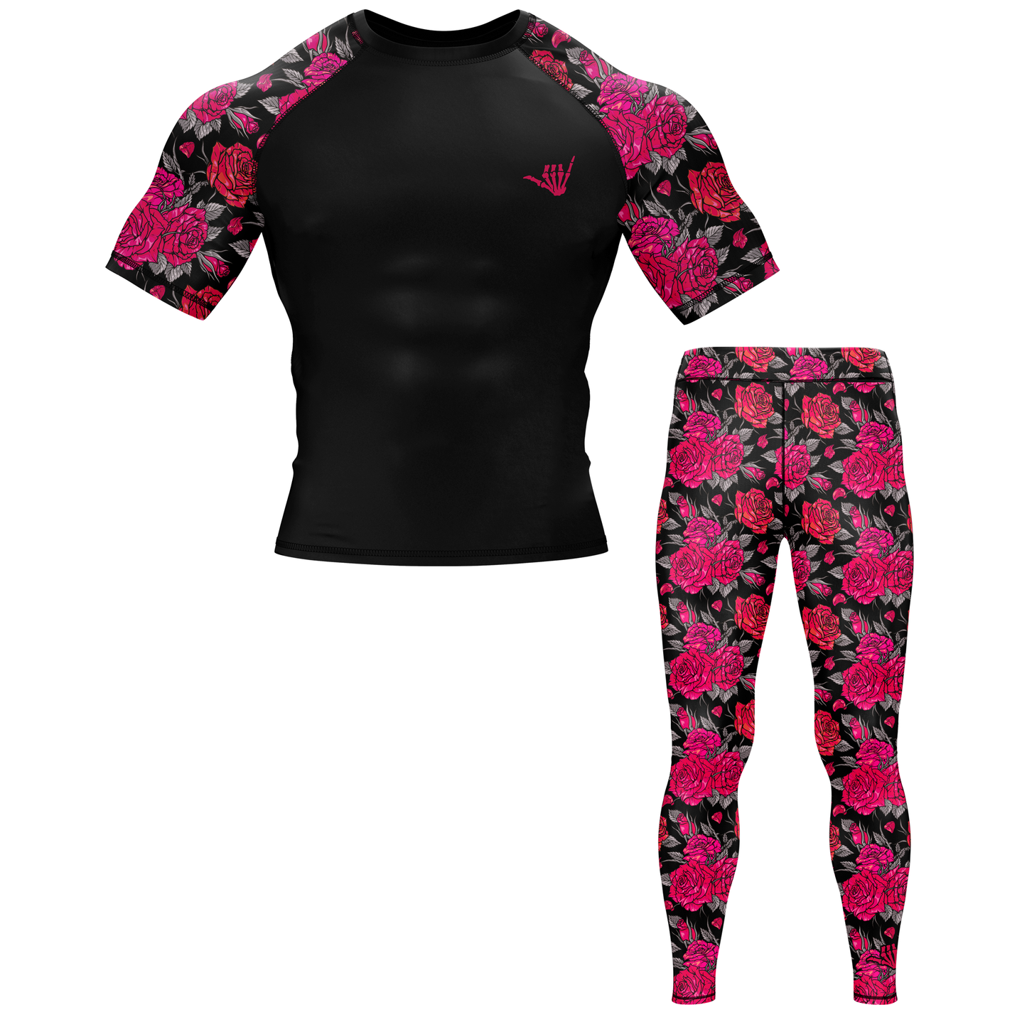 Pink Death Rose BJJ Rash Guard - Short Sleeve