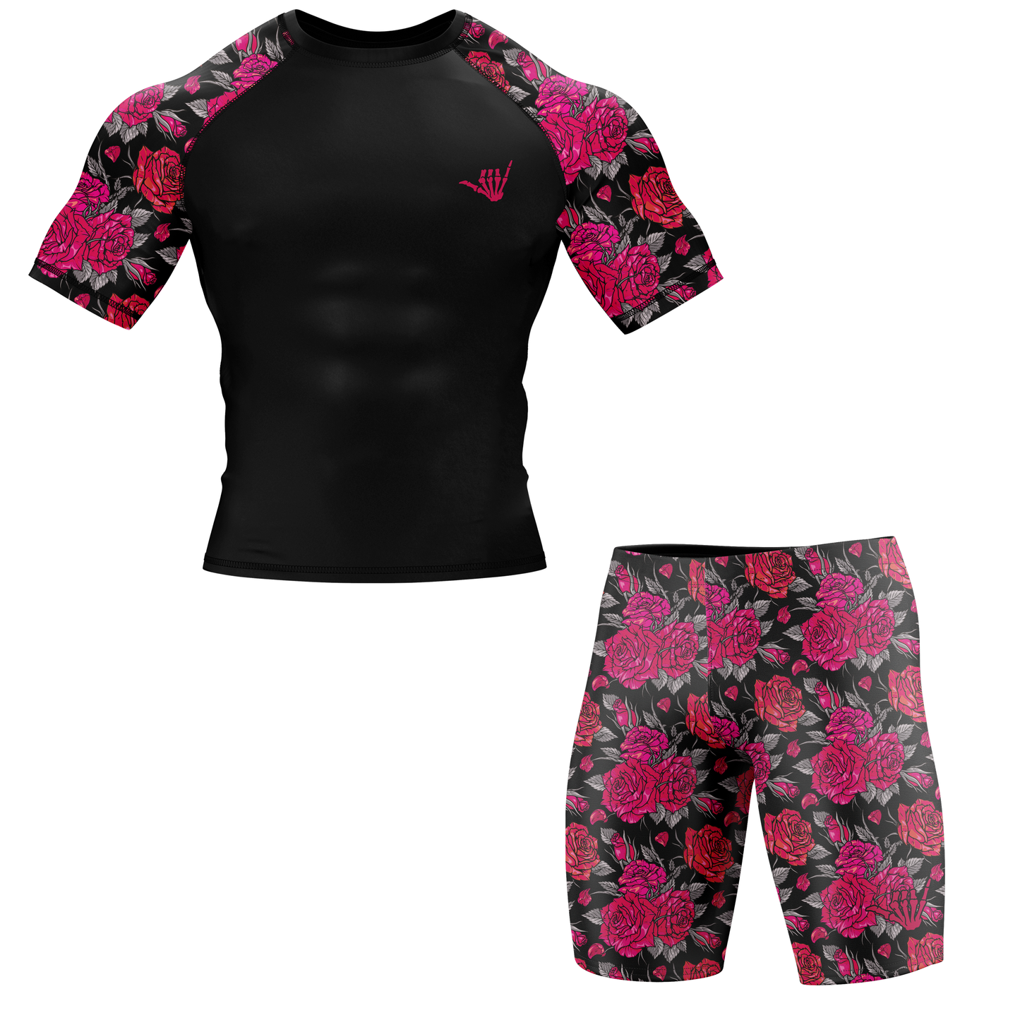 Pink Death Rose BJJ Rash Guard - Short Sleeve