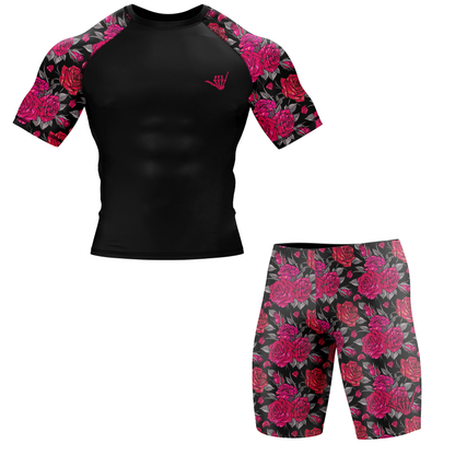 Pink Death Rose BJJ Rash Guard - Short Sleeve