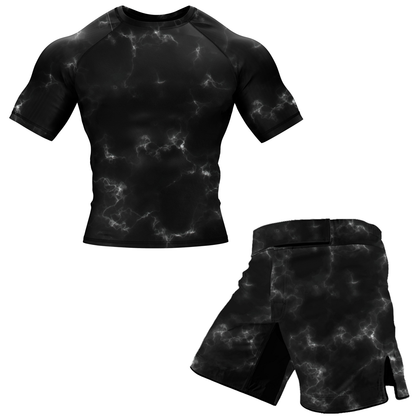 Black Marble Lightning BJJ Rash Guard - Short Sleeve