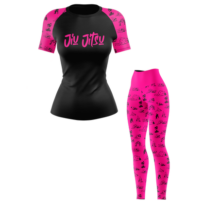 Black Pink Jiu Jitsu Women's BJJ Rash Guard - Short Sleeve