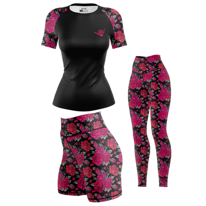 Pink Death Rose Women's BJJ Rash Guard - Short Sleeve