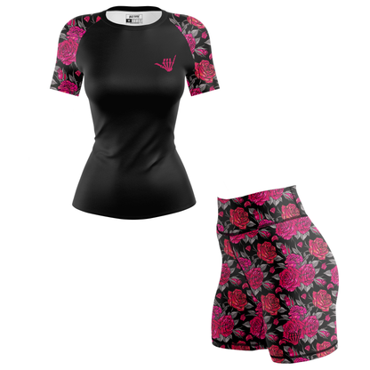Pink Death Rose Women's BJJ Rash Guard - Short Sleeve
