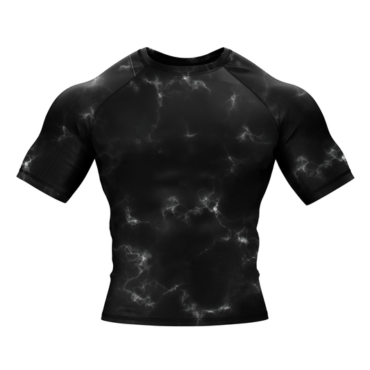 Black Marble Lightning BJJ Rash Guard - Short Sleeve