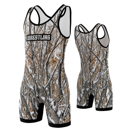 White Camo Tree Wrestling Singlet