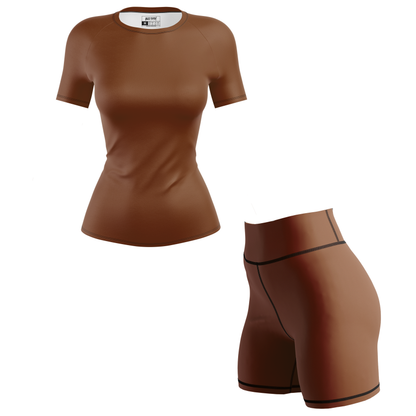 Plain Brown Women's BJJ Rash Guard - Short Sleeve