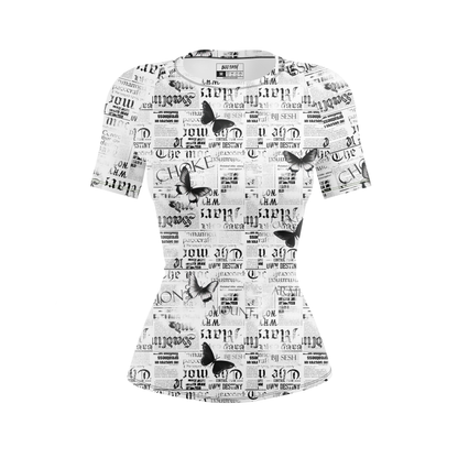 Newspaper Women's BJJ Rash Guard - Short Sleeve