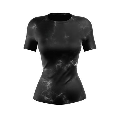 Black Marble Lightning Women's BJJ Rash Guard - Short Sleeve