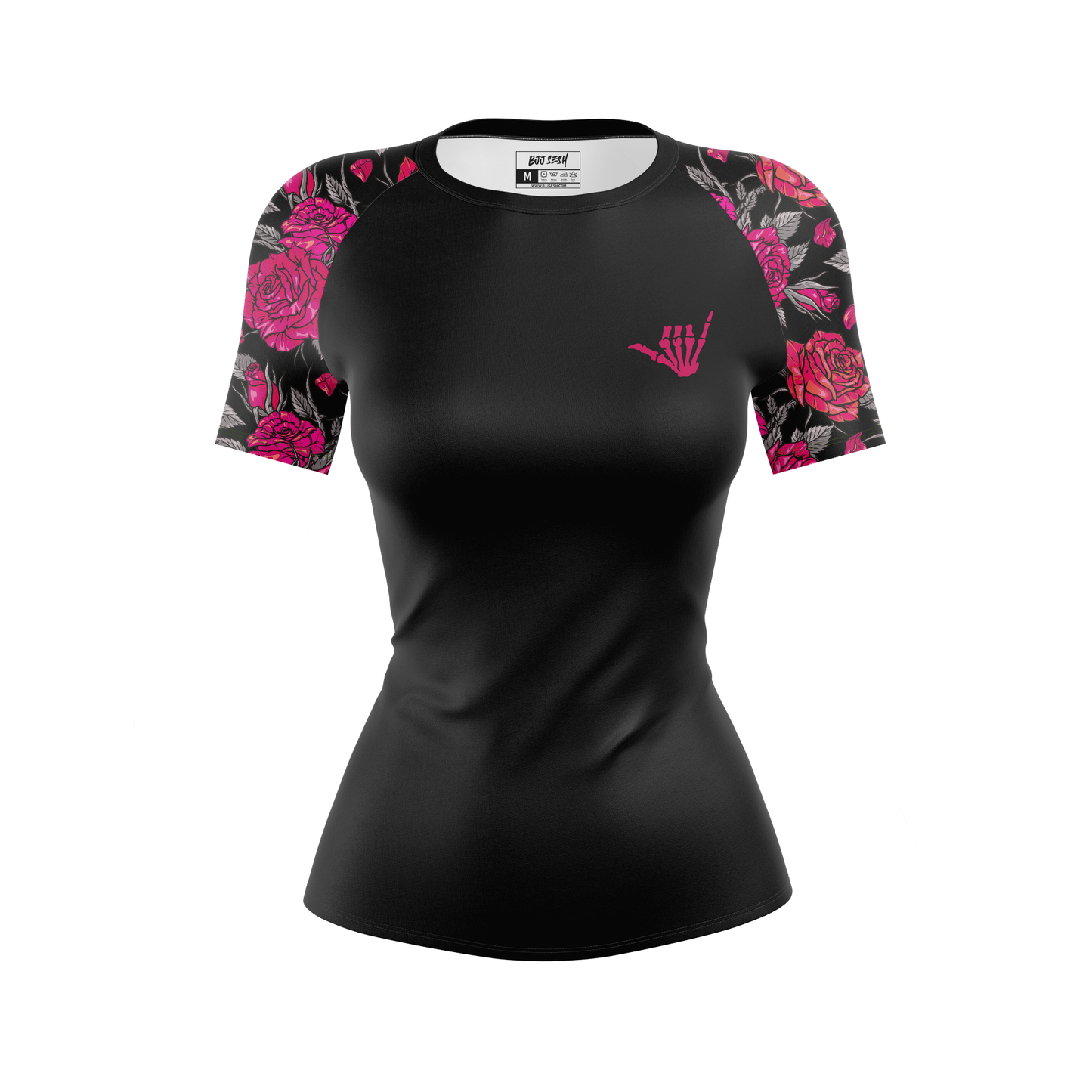 Pink Death Rose Women's BJJ Rash Guard - Short Sleeve